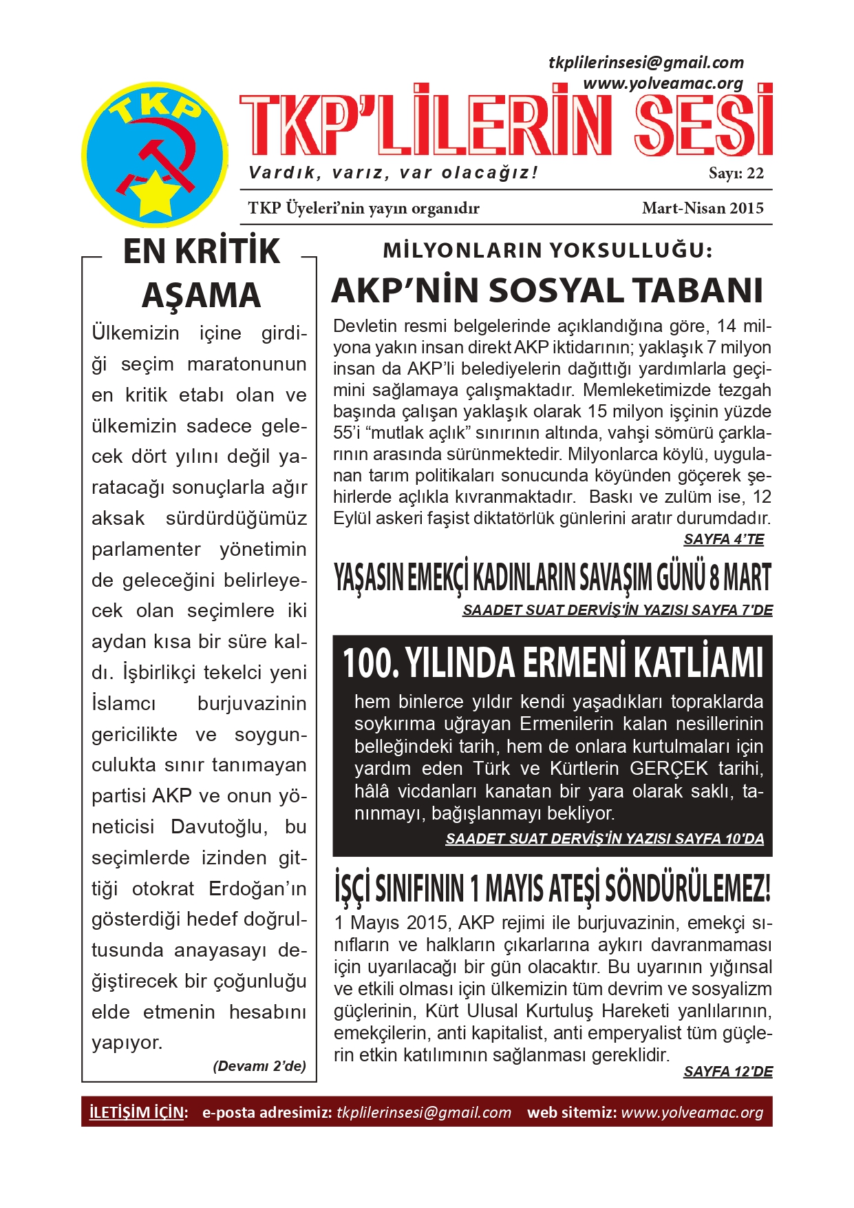 TKP'LİLERİN SESİ 22. Sayı Kapağı