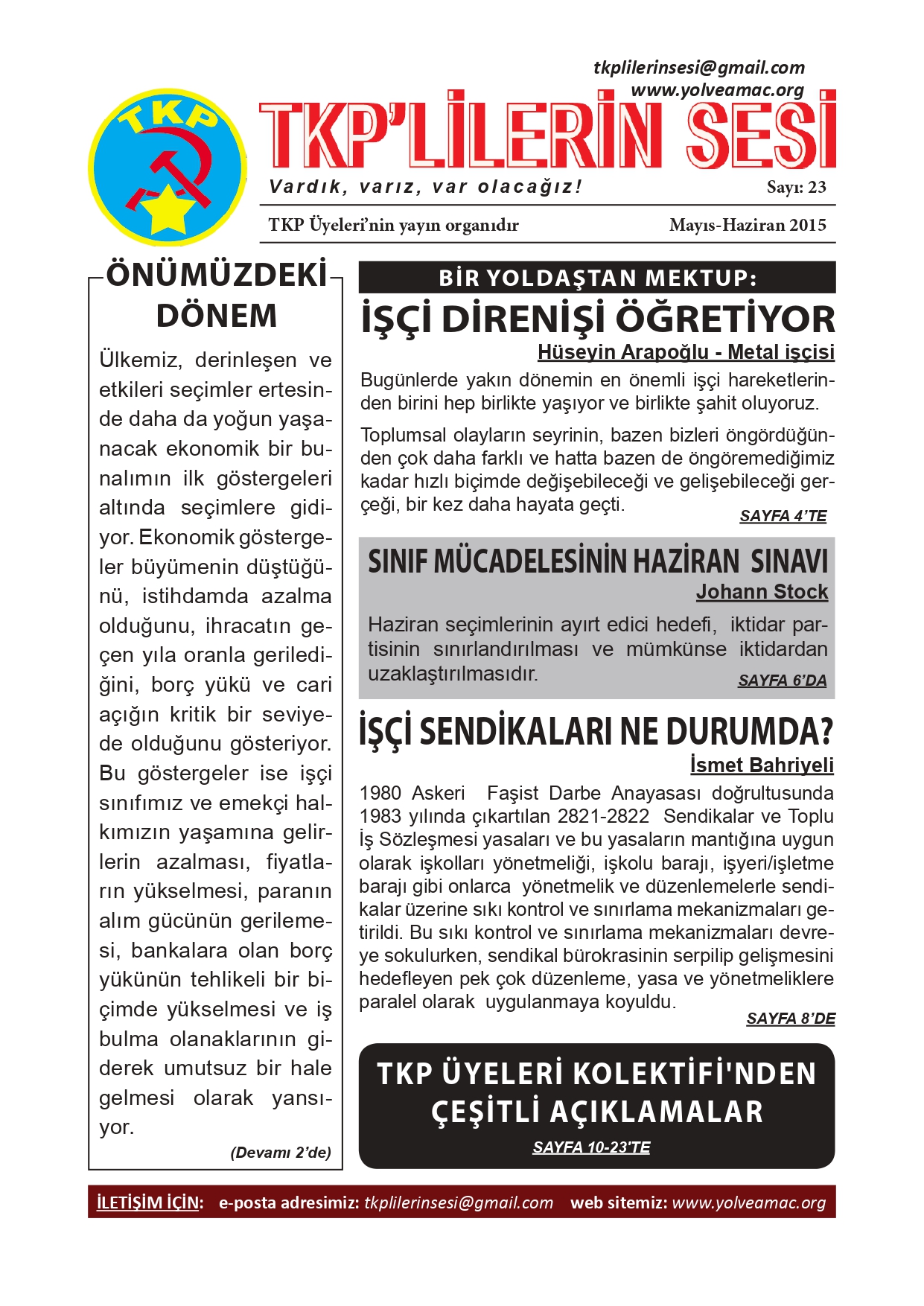 TKP'LİLERİN SESİ 23. Sayı Kapağı