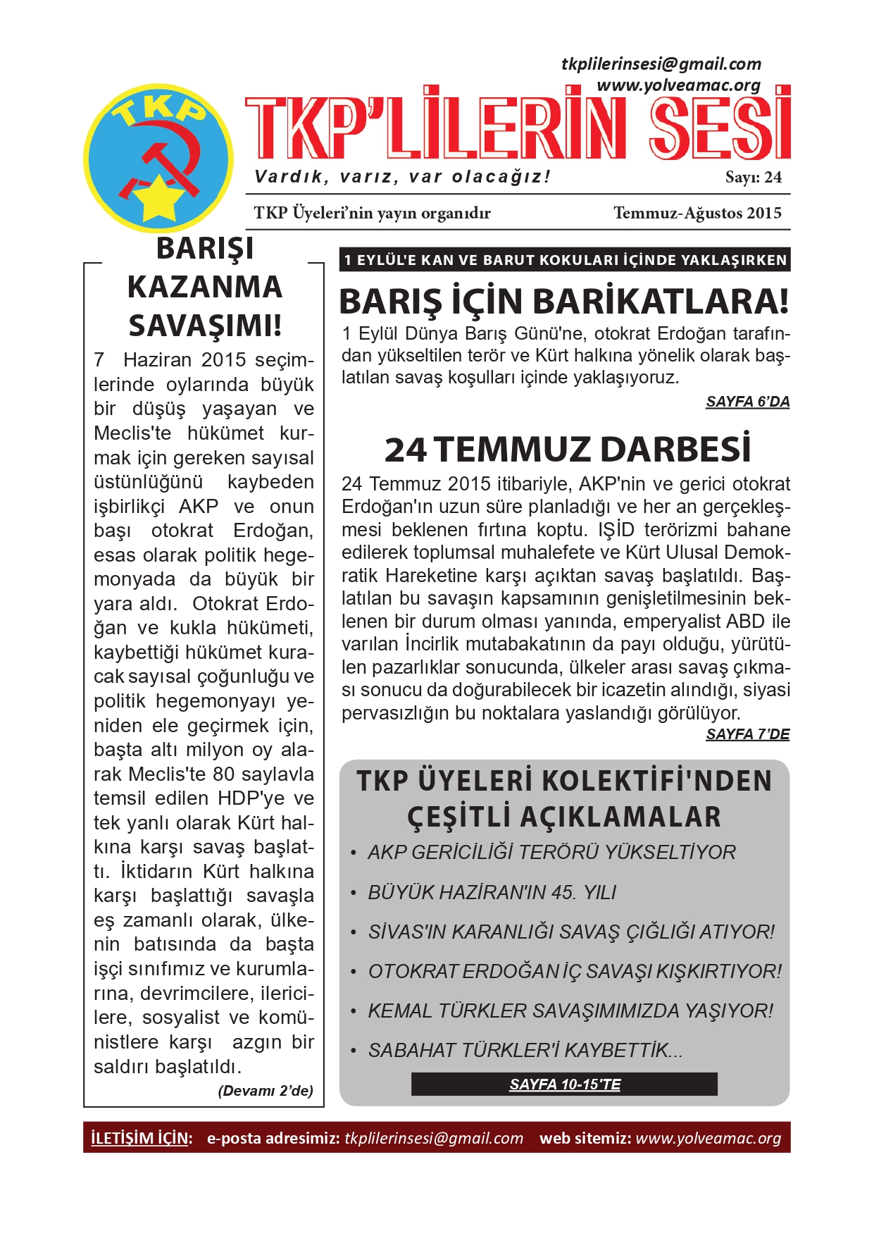 TKP'LİLERİN SESİ 24. Sayı Kapağı